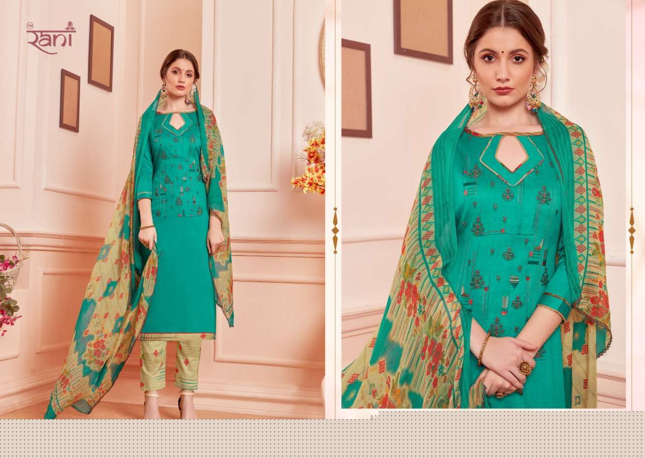 KAIRA BY RANI FASHION 1001 TO 1010 SERIES BEAUTIFUL SUITS STYLISH FANCY COLORFUL PARTY WEAR & OCCASIONAL WEAR COTTON SATIN PRINTED WITH EMBROIDERY DRESSES AT WHOLESALE PRICE